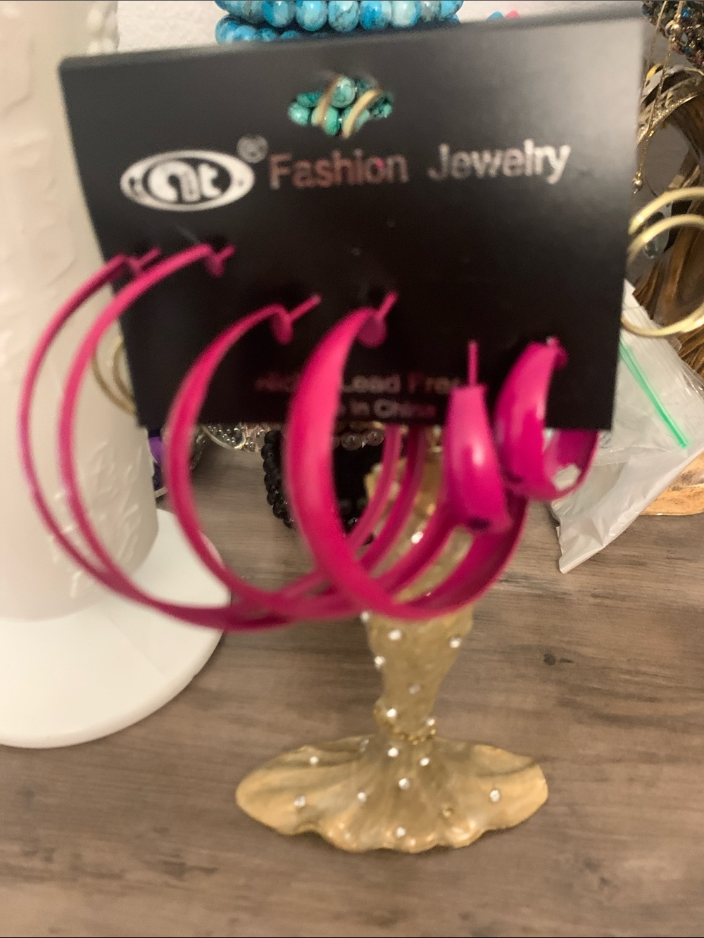 Fashion Jewelry Hot Pink Hoop Earring Set